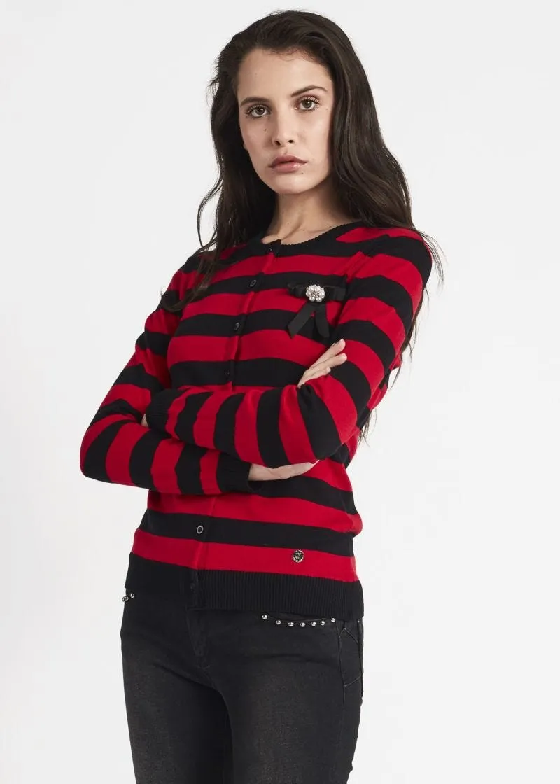 Cardigan girocollo a righe jacquard