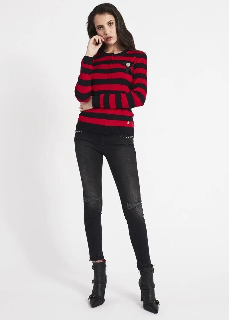 Cardigan girocollo a righe jacquard