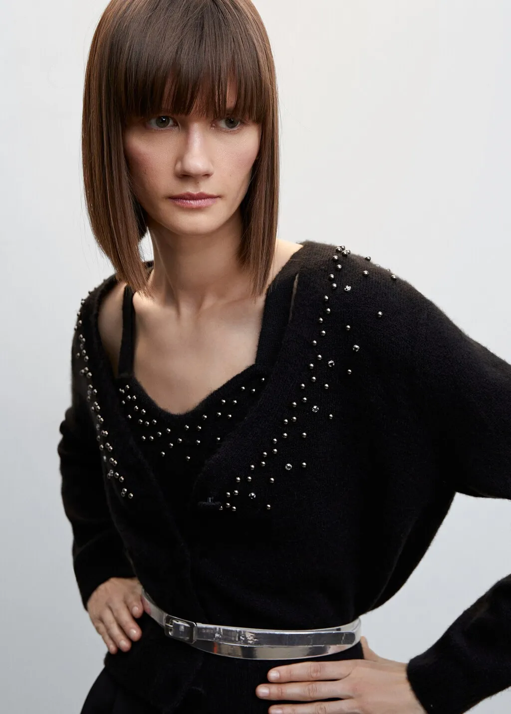 Cardigan maglia dettagli metallizzati