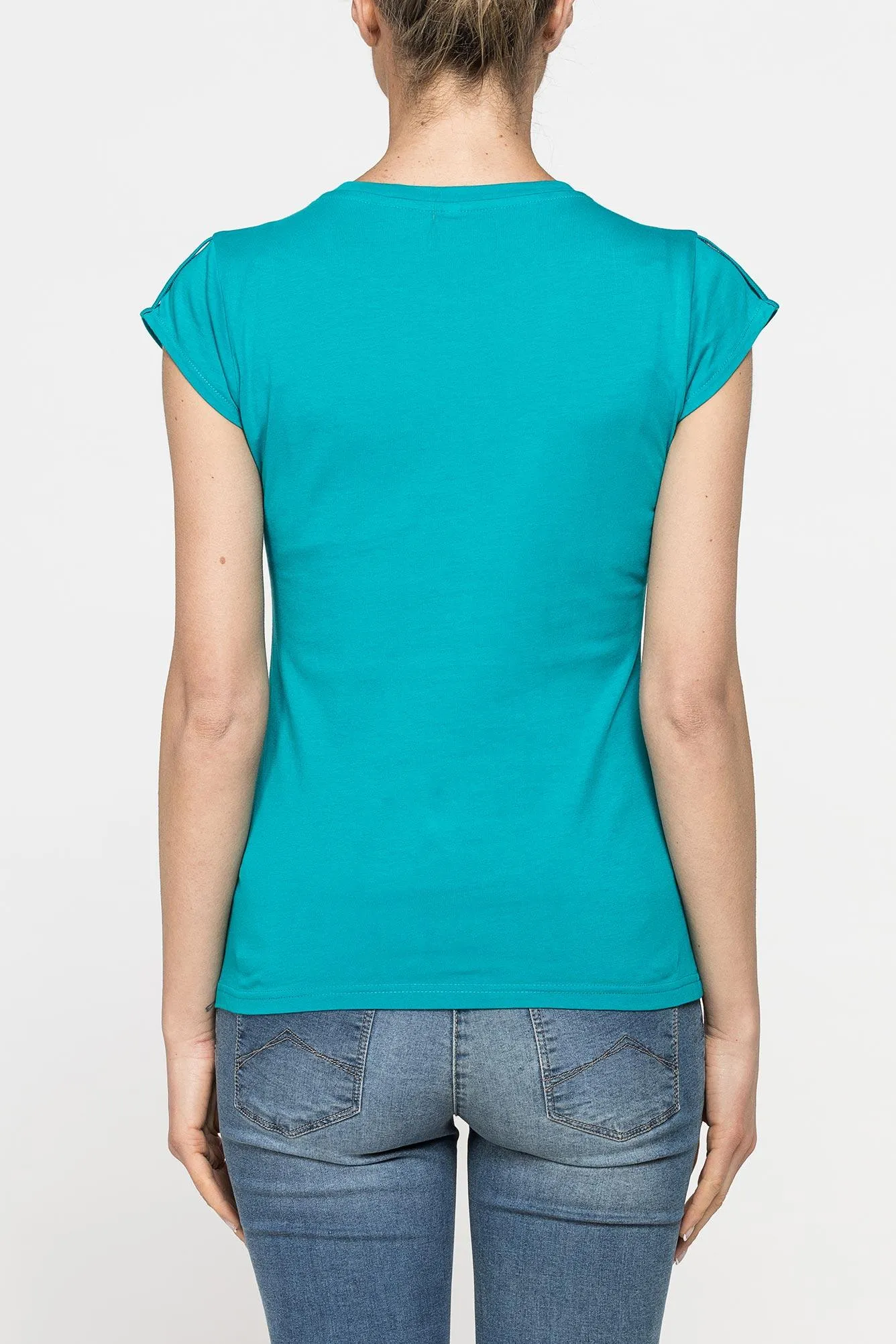 Carrera  ---------    ------------T-shirt girocollo in cotone con stampa logo carrera - stampa blu su base petrolio