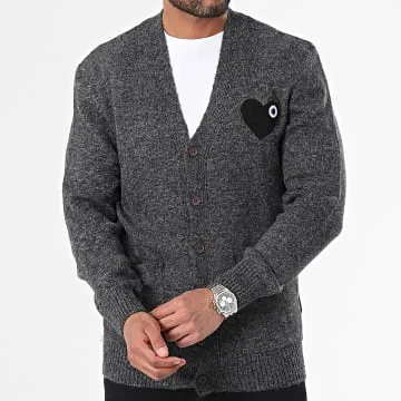 Chic Cardigan a cuore con scollo a V grigio antracite screziato di nero