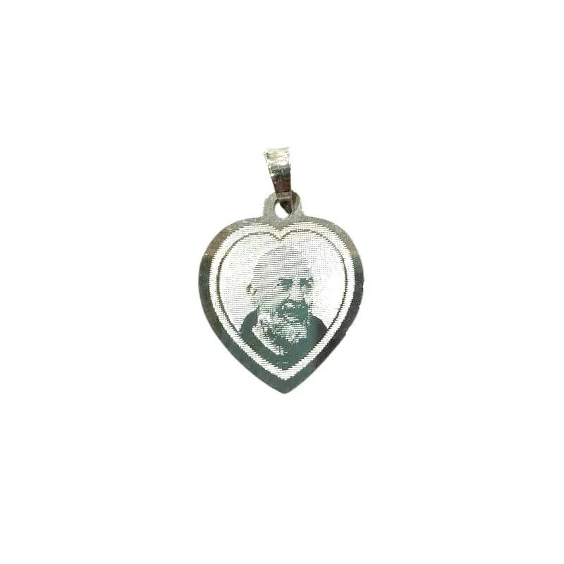 CIONDOLO CUORE PADRE SAN PIO IN ORO BIANCO 18 KT + COLLANA IN OMAGGIO