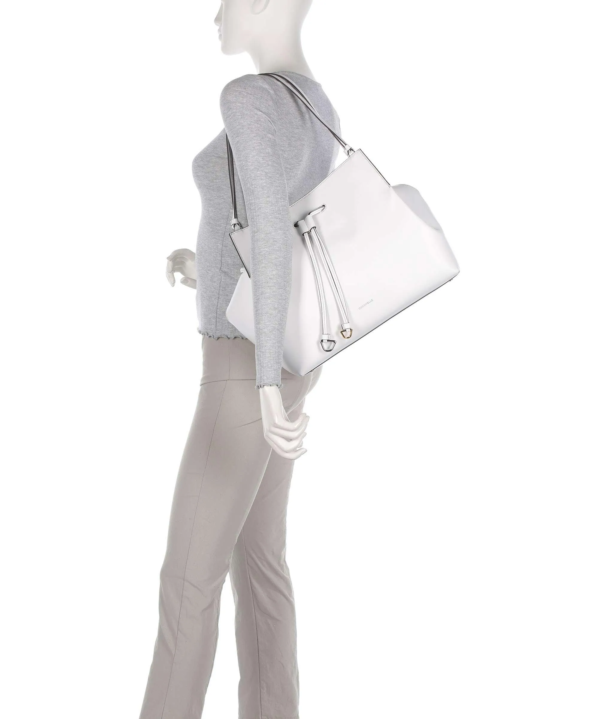  Coccinelle Roundabout Eco Cowhide Borsa a secchiello pelle a grana fine bianco  