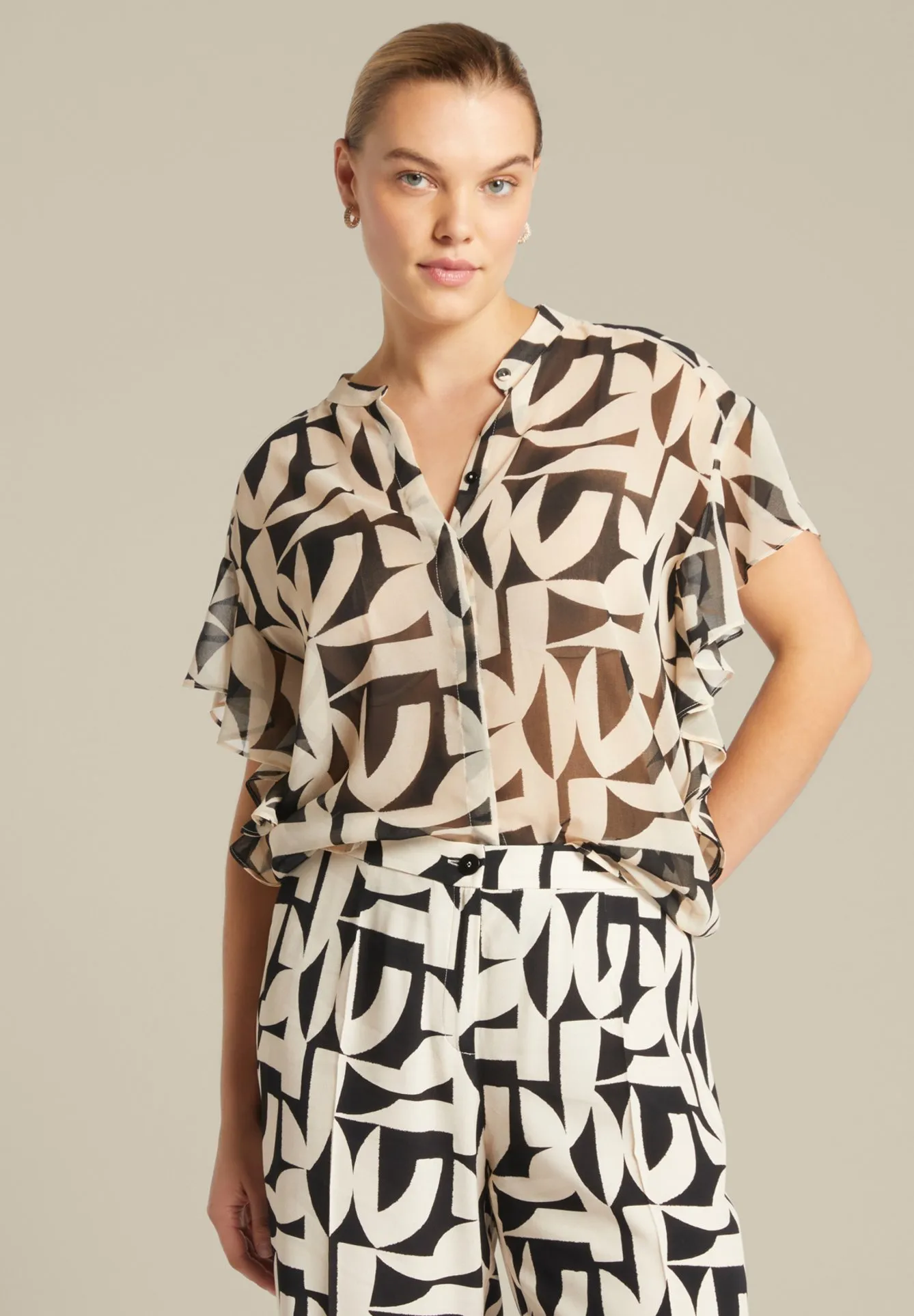 CON COLLETTO ALLA COREANA STAMPATA - Camicia