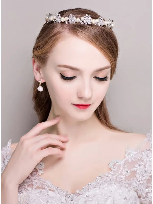 Corona sottile per Sposa con Orecchini a perle