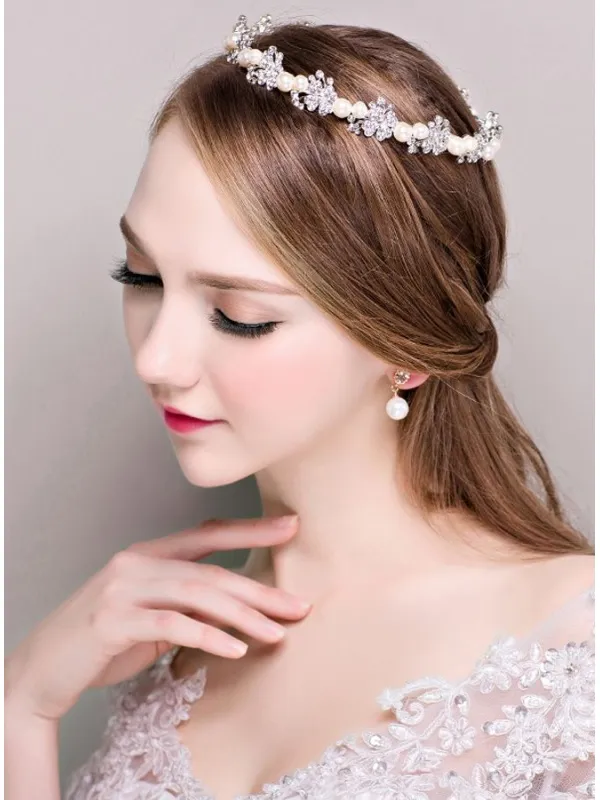 Corona sottile per Sposa con Orecchini a perle