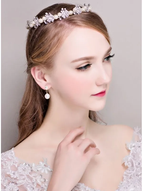 Corona sottile per Sposa con Orecchini a perle