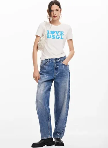  DESIGUAL   Maglietta girocollo dritta in cotone misto serigrafata | Bianco