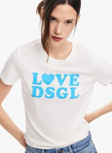  DESIGUAL   Maglietta girocollo dritta in cotone misto serigrafata | Bianco