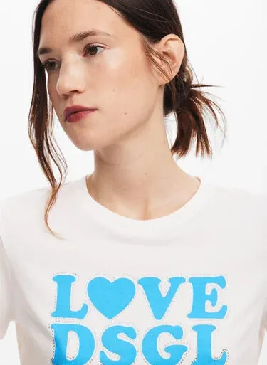  DESIGUAL   Maglietta girocollo dritta in cotone misto serigrafata | Bianco