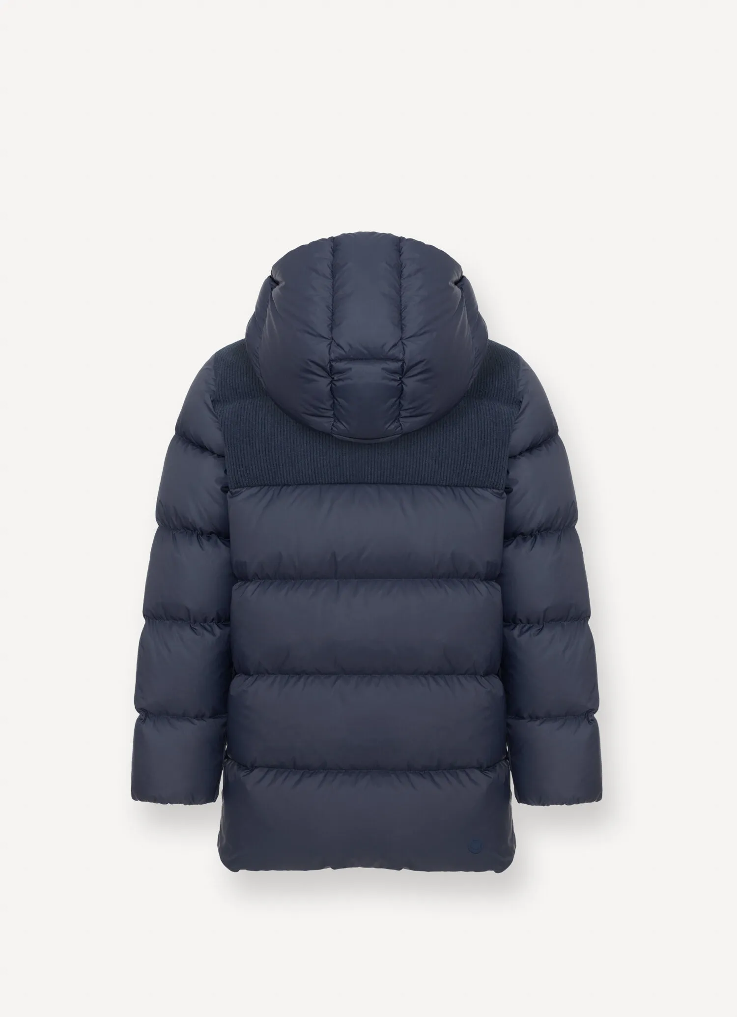 Down-padded parka with corduroy inserts