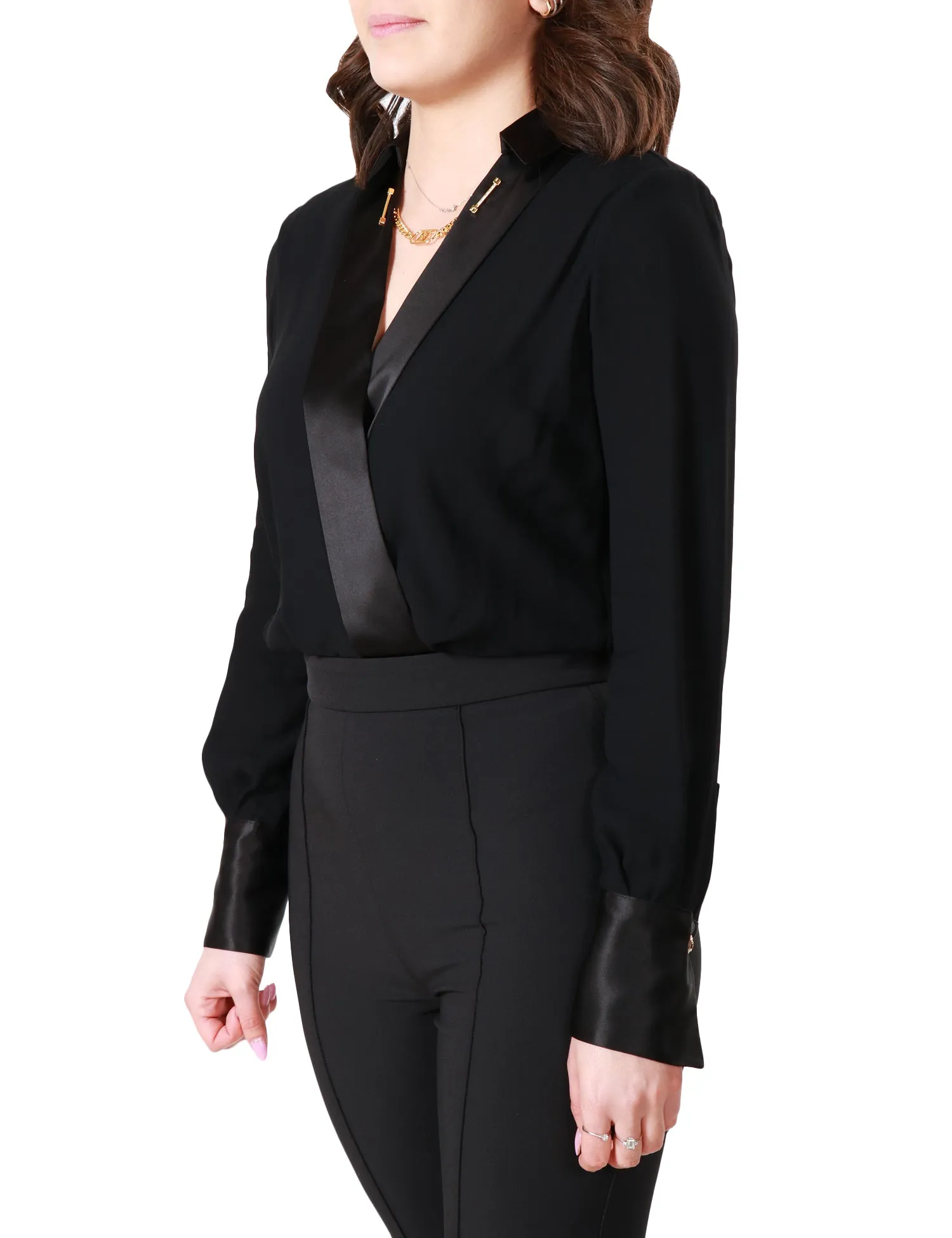 ELISABETTA FRANCHI TUTA INTERA DONNA ELISABETTA FRANCHI NERA A MANICA LUNGA COMBINATA CON GEMELLO DORATO