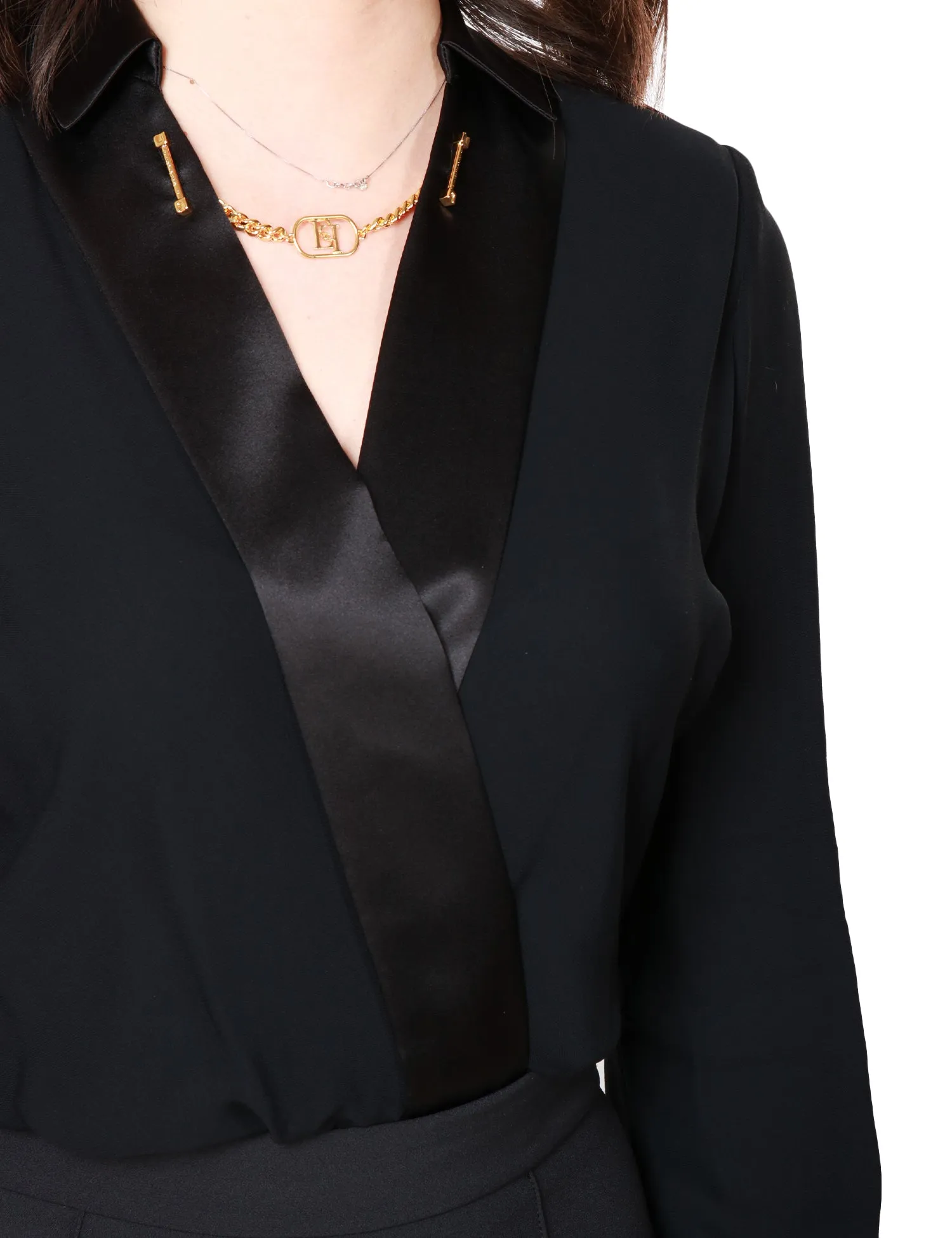ELISABETTA FRANCHI TUTA INTERA DONNA ELISABETTA FRANCHI NERA A MANICA LUNGA COMBINATA CON GEMELLO DORATO