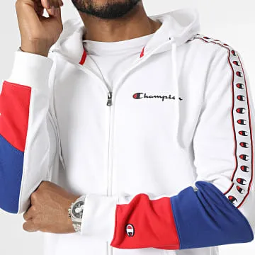 Felpa con cappuccio e zip a righe 219751 Bianco