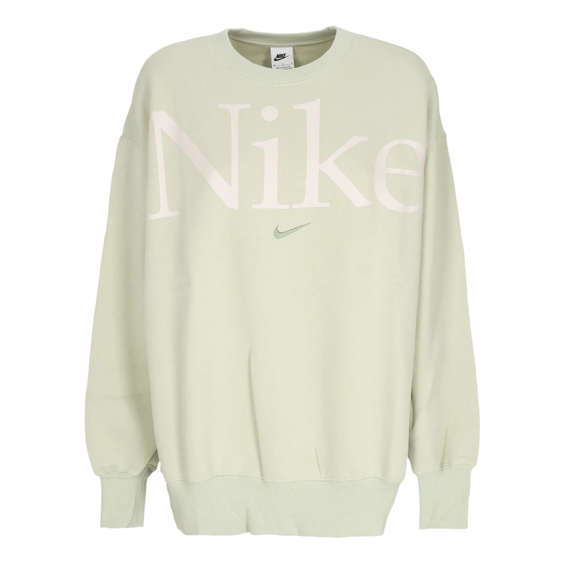 Felpa Girocollo Donna W Sportswear Phoenix Fleece Oversized Logo Crewneck Olive Aura/lt Orewood Brn/oil Green