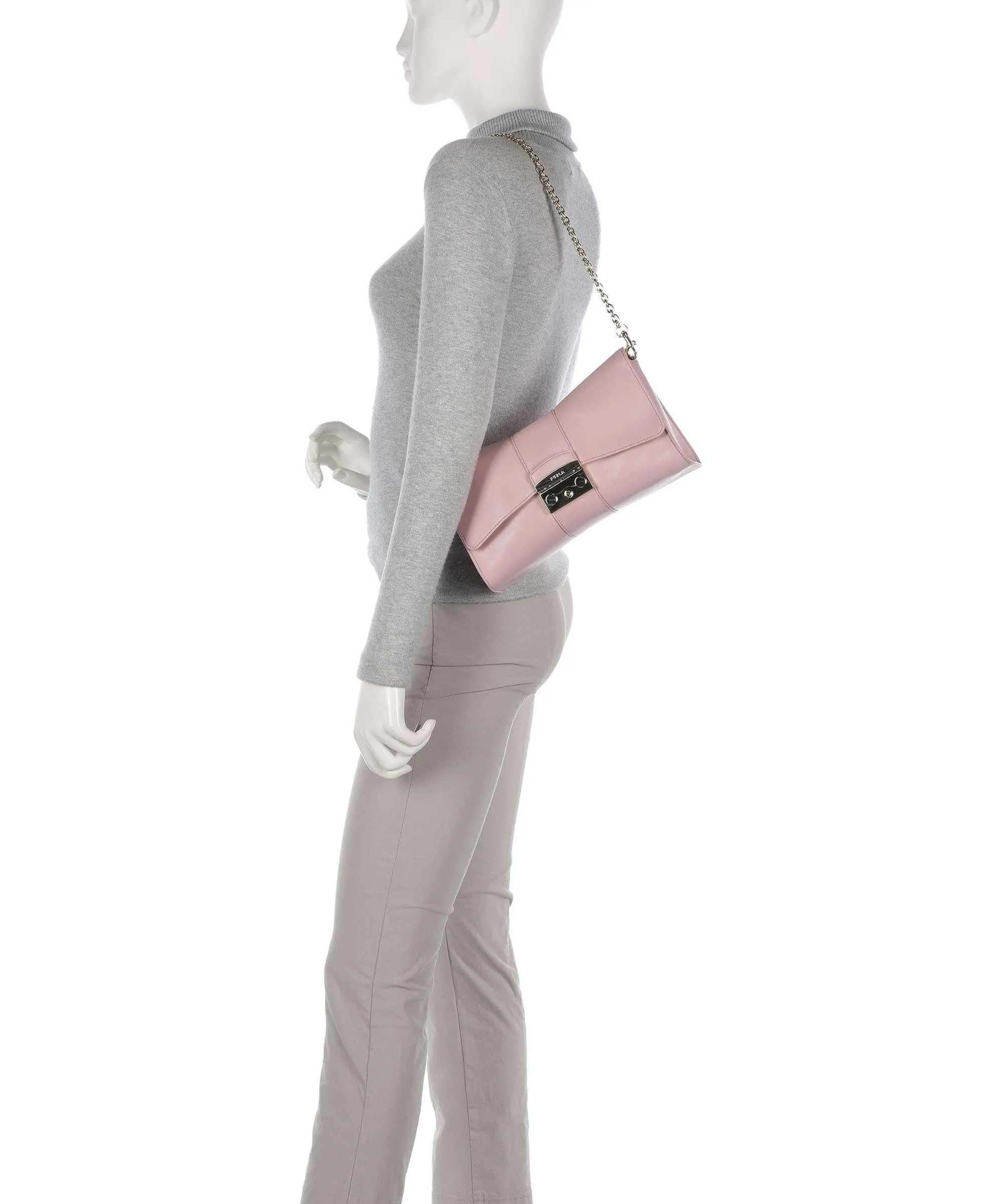  Furla Metropolis Remix S Borsa a spalla pelle a grana fine rosa  