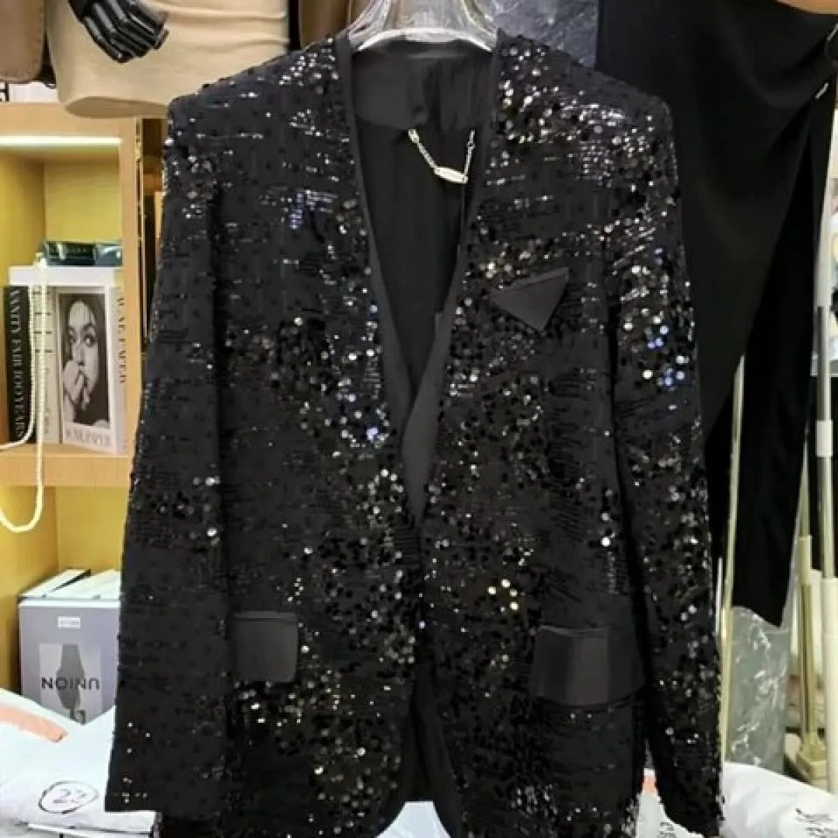 Giacca blazer con paillettes a maniche lunghe con scollo a V da donna della più recente giacca da stilista del 2023 di High Stre