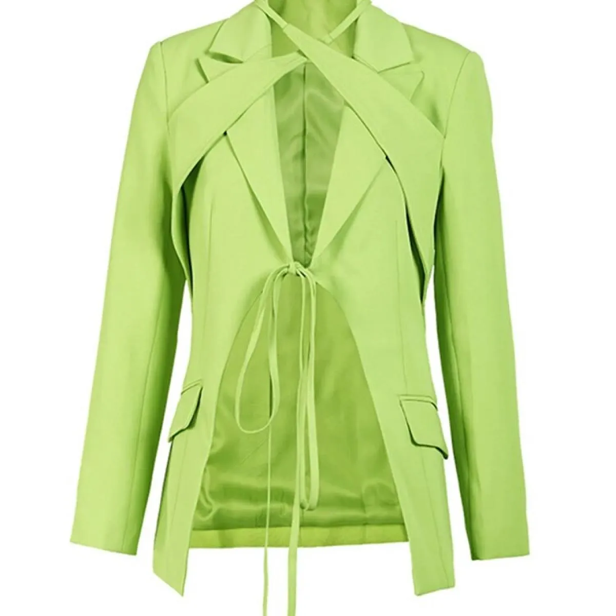 Giacca blazer di design più recente di High Street 2022 Giacca da donna svasata irregolare con lacci alla moda
