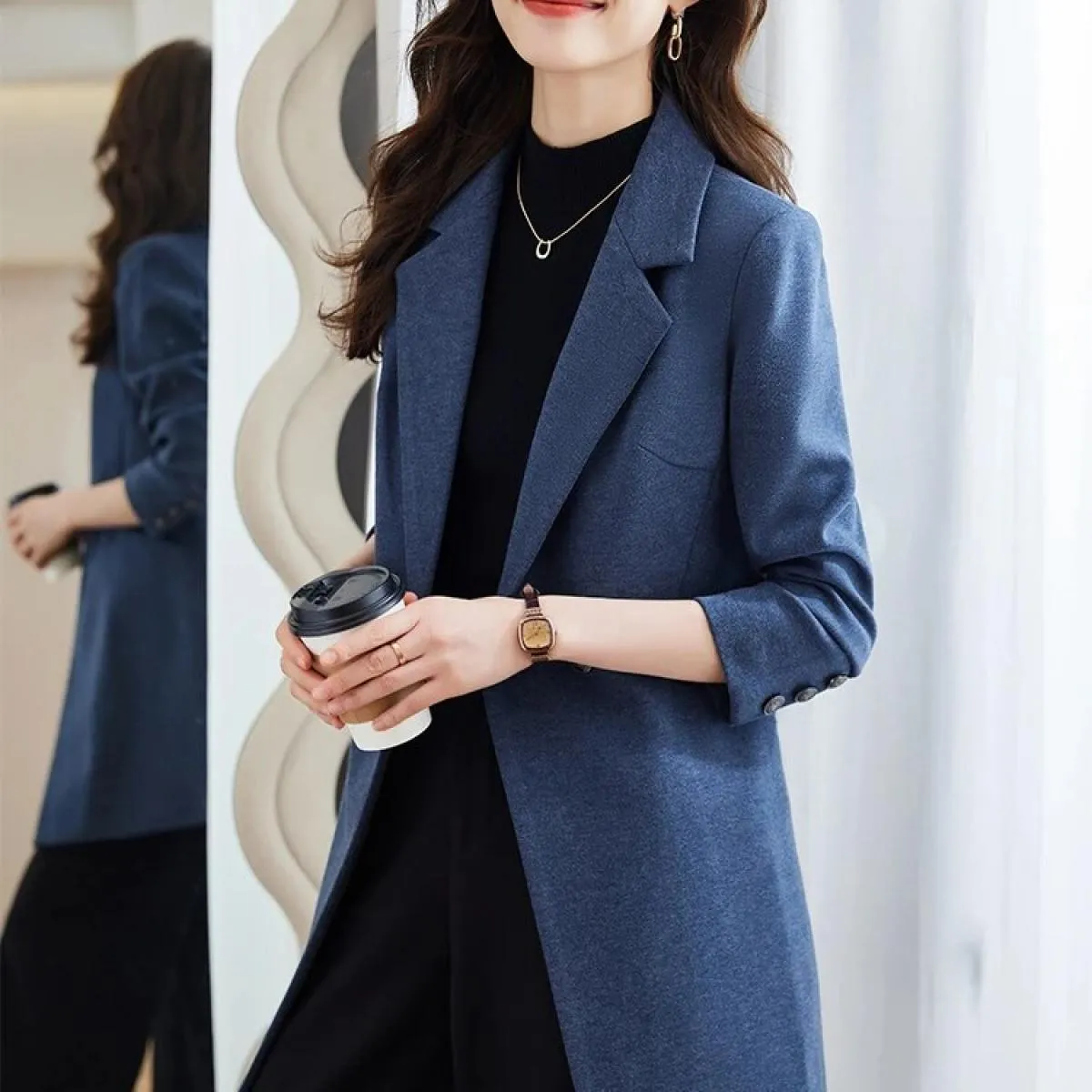 Giacca da lavoro solida femminile da donna con blazer formale da donna marrone blu nero