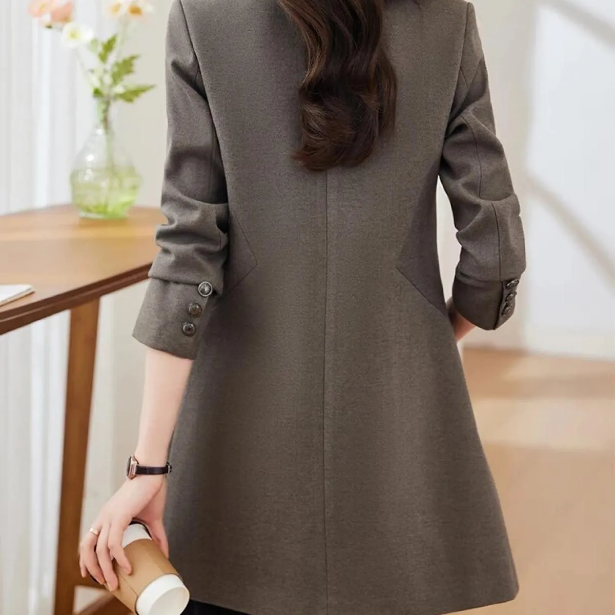 Giacca da lavoro solida femminile da donna con blazer formale da donna marrone blu nero