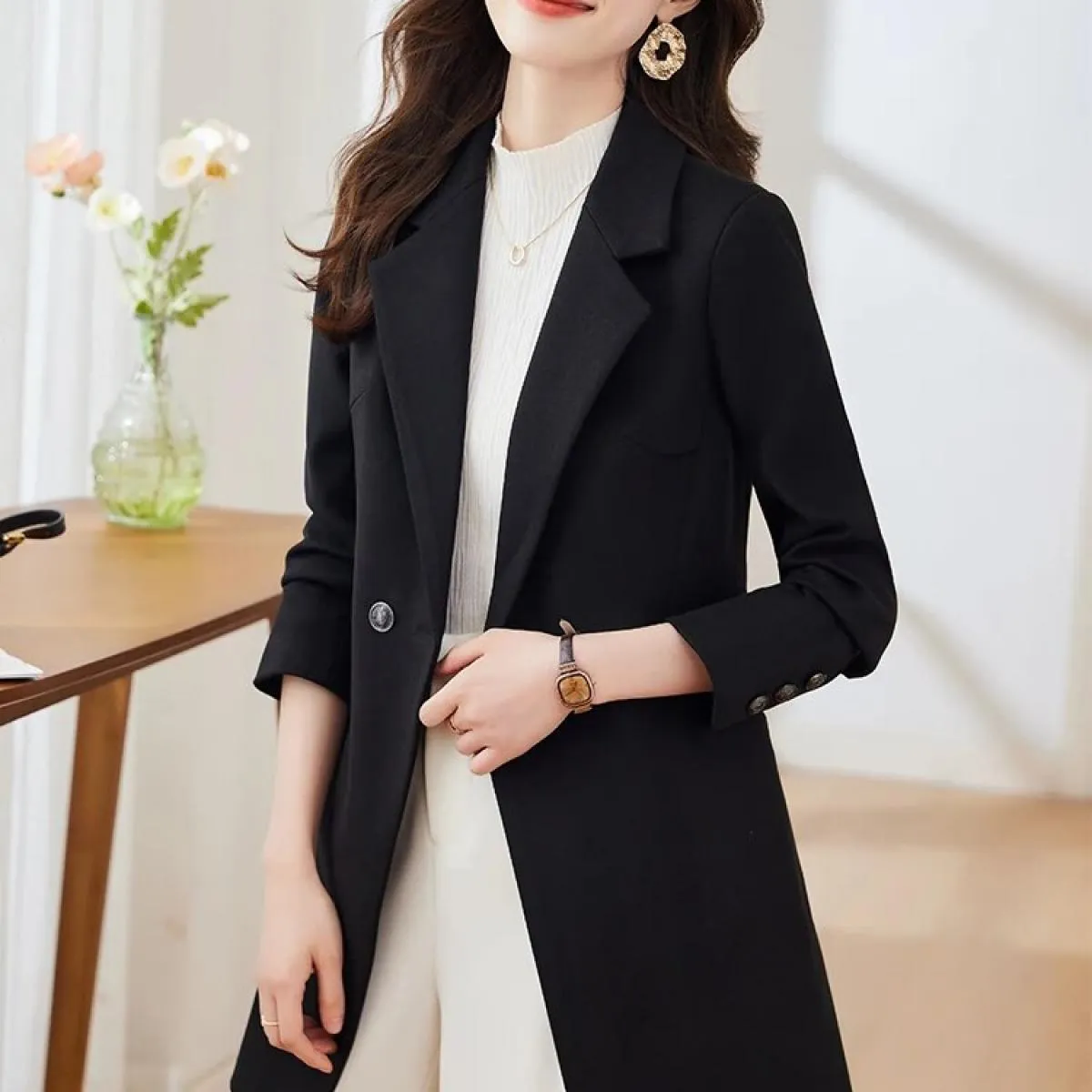Giacca da lavoro solida femminile da donna con blazer formale da donna marrone blu nero