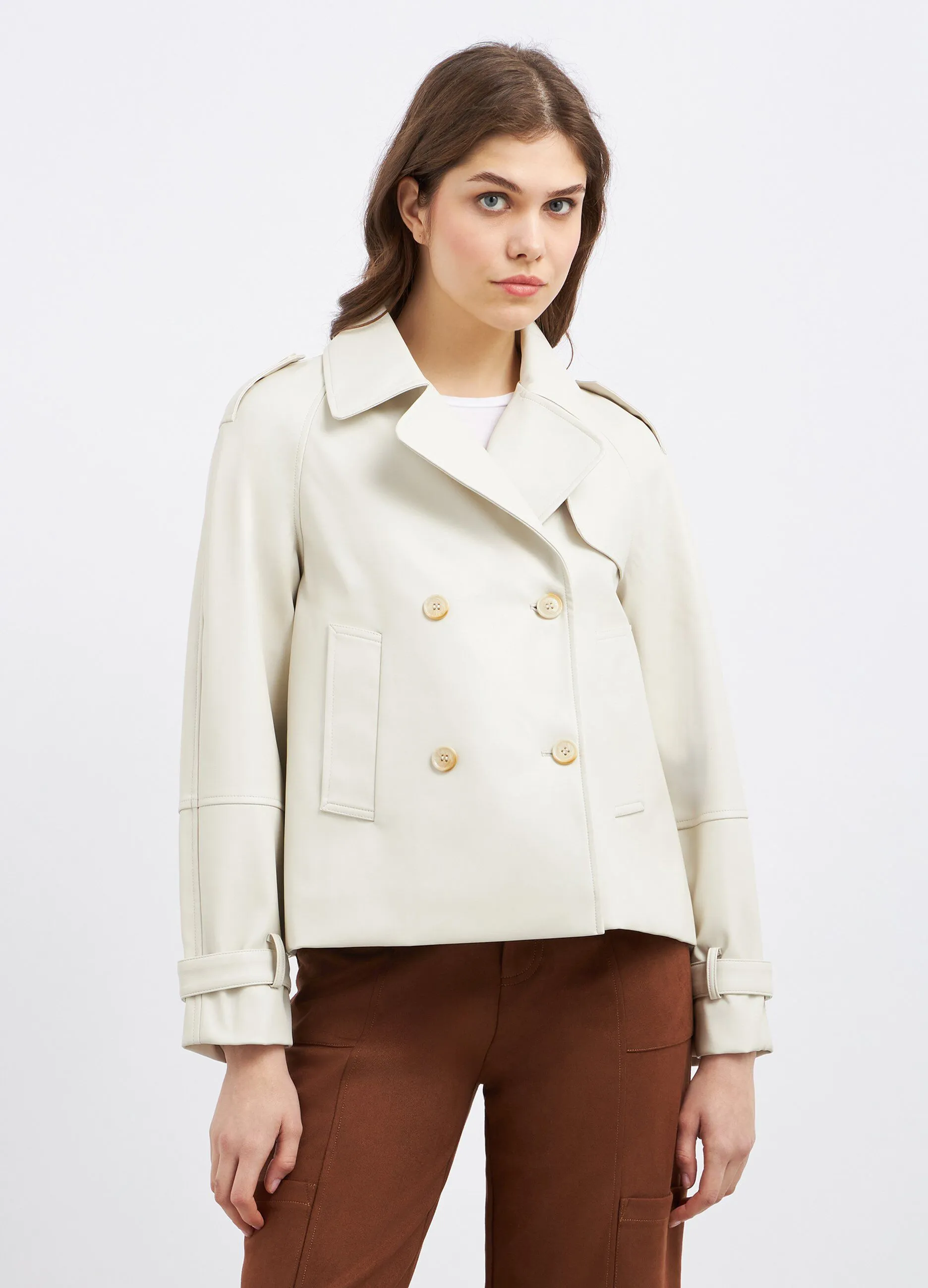 Giacca in eco pelle con revers donna