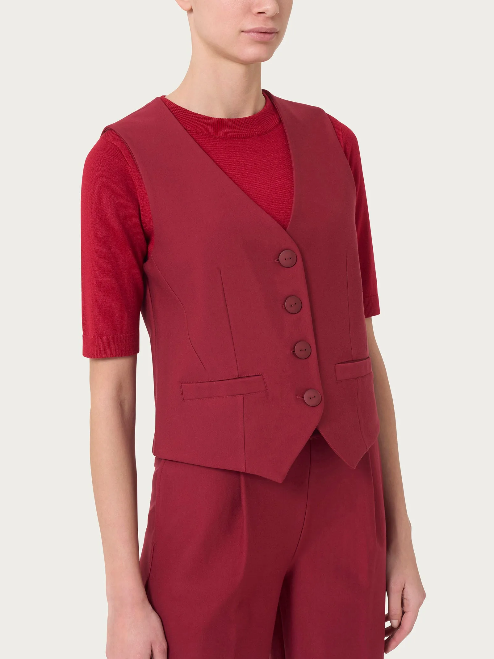 Gilet con quattro bottoni in Compact  - Tibetan Red