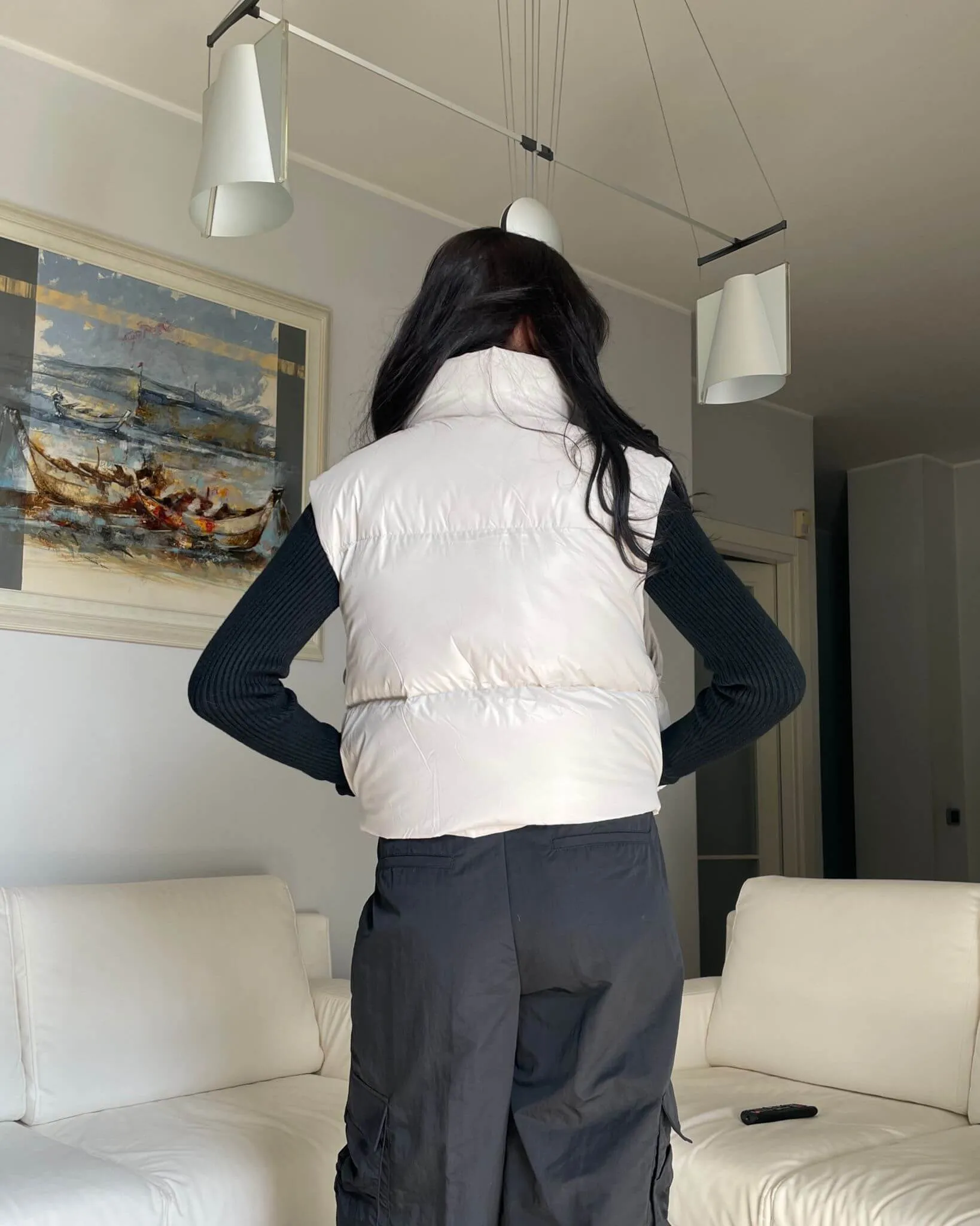 Gilet imbottito effetto lucido beige.