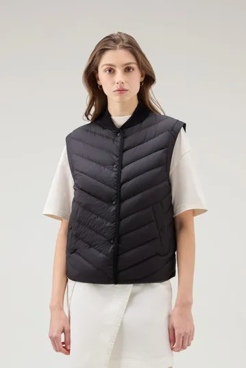 Gilet in microfibra con trapuntatura chevron                                                                                Blac