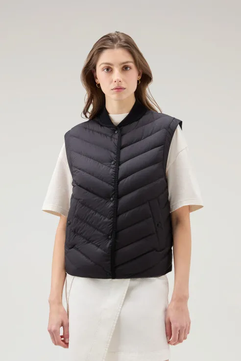 Gilet in microfibra con trapuntatura chevron                                                                                Blac