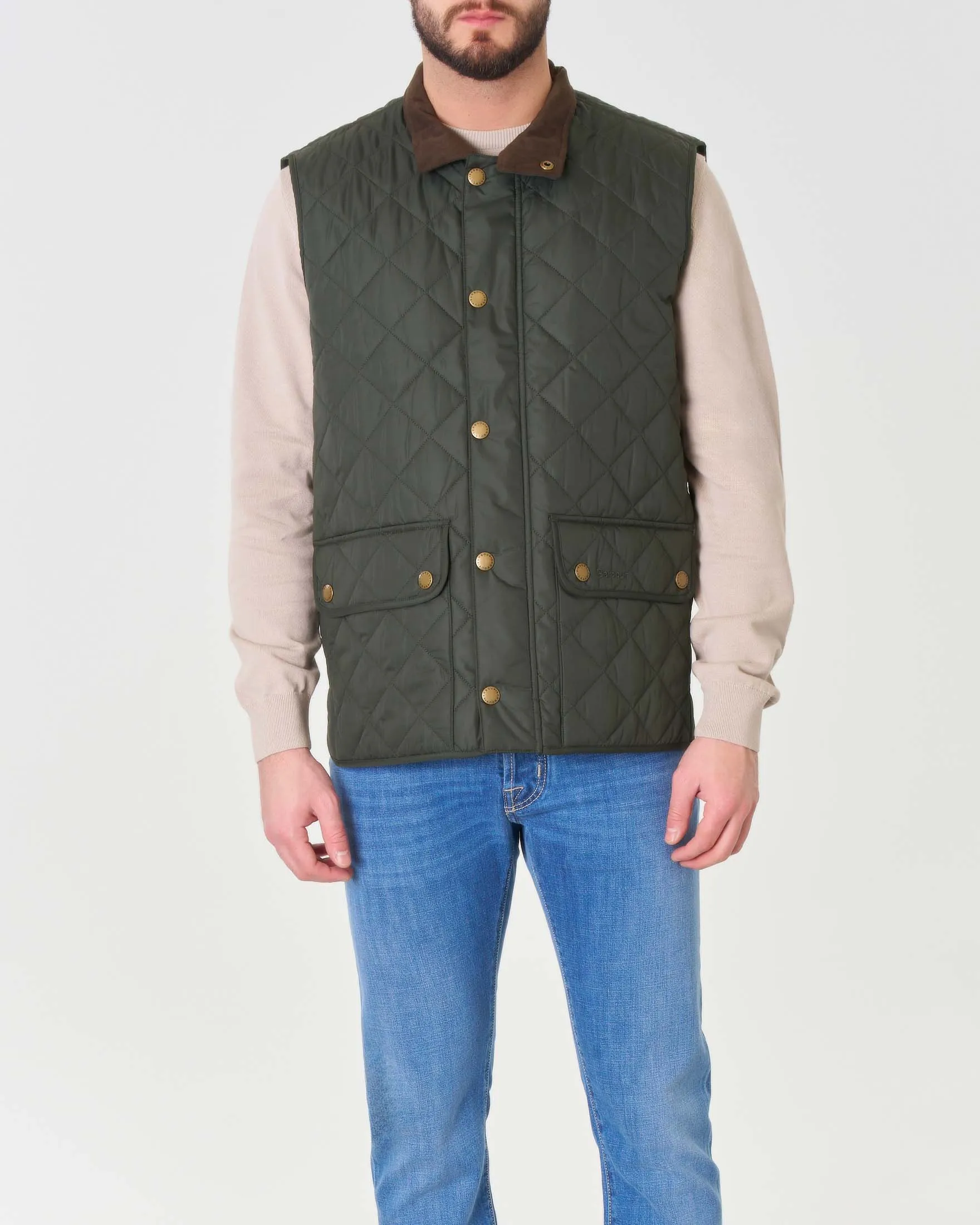 Gilet Lowerdale verde scuro trapuntato a rombi con colletto in velluto marrone