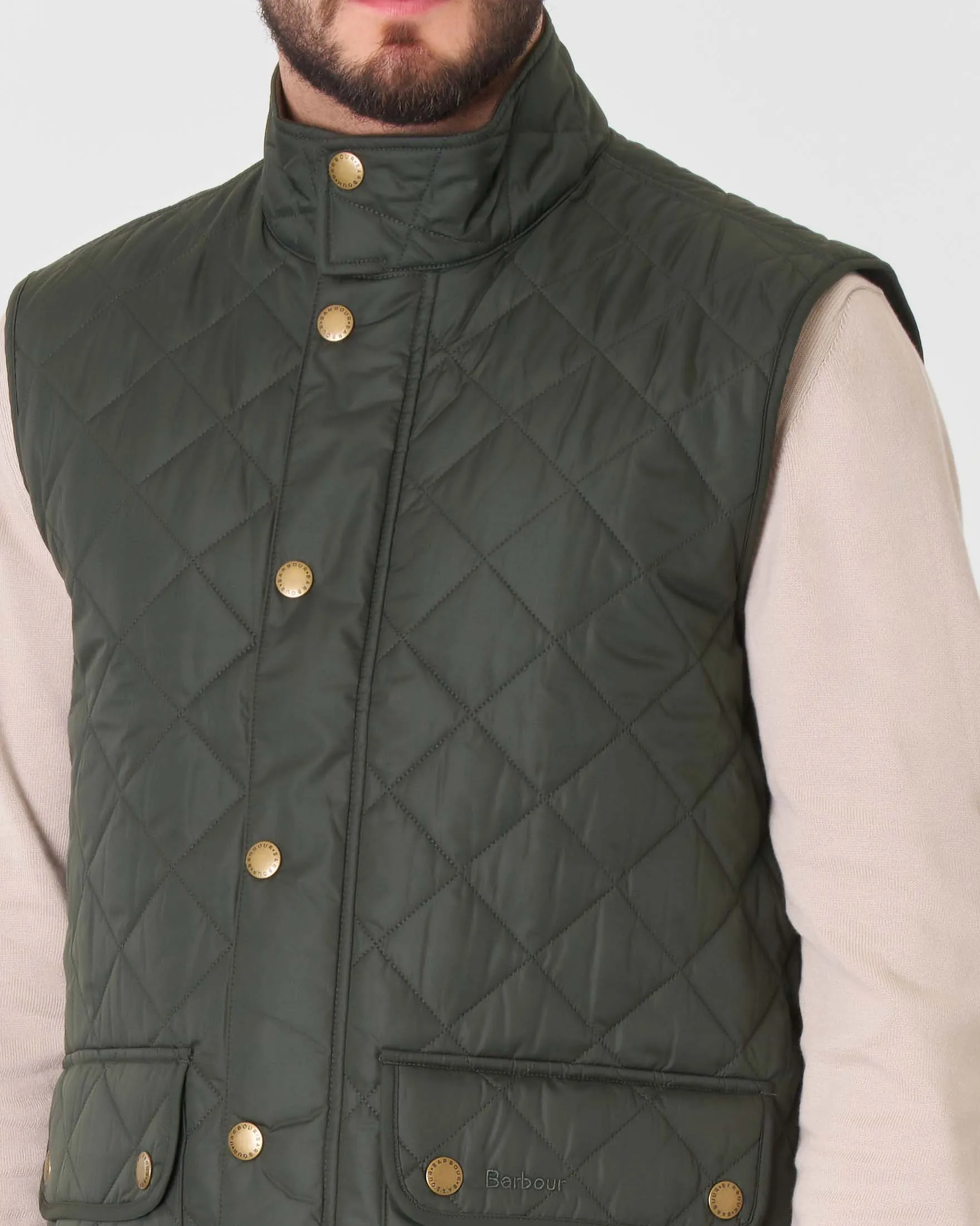 Gilet Lowerdale verde scuro trapuntato a rombi con colletto in velluto marrone