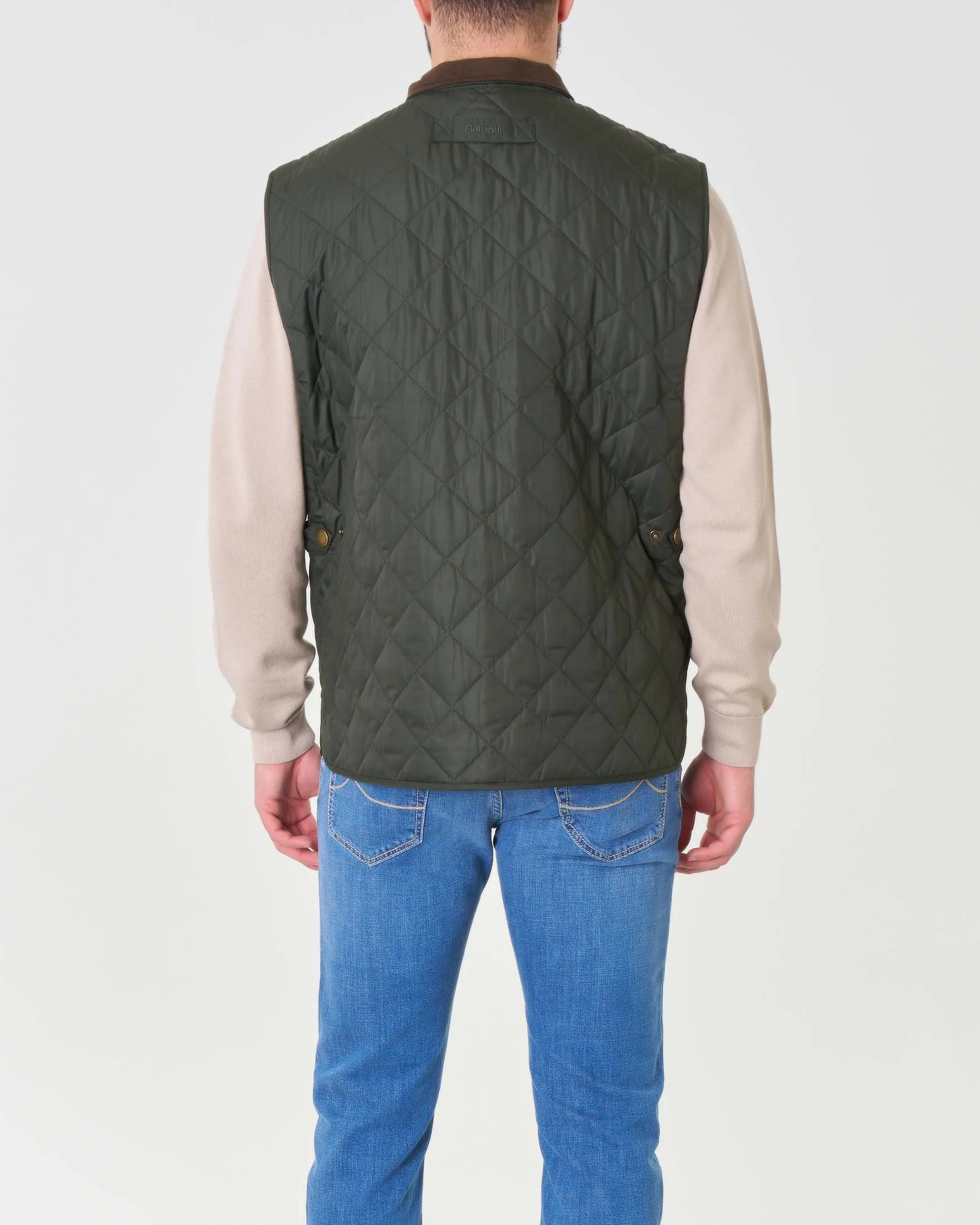 Gilet Lowerdale verde scuro trapuntato a rombi con colletto in velluto marrone