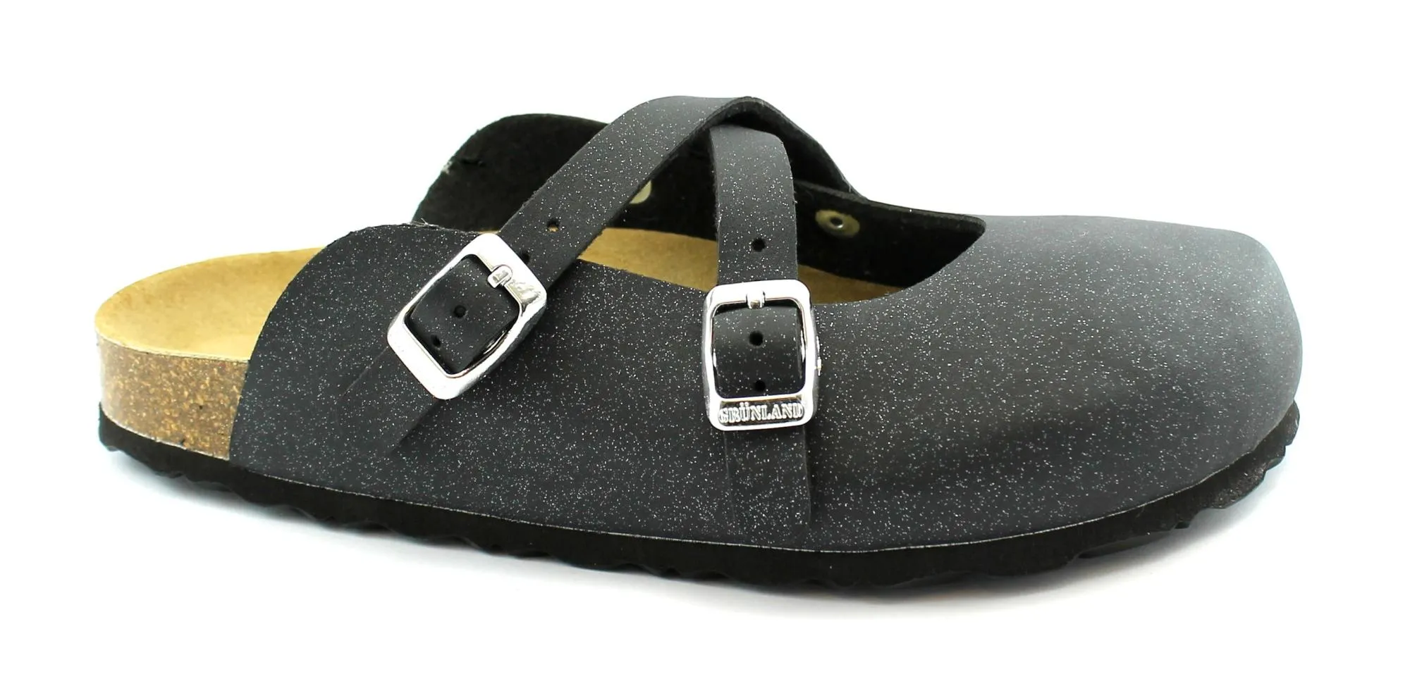 GRUNLAND SARA CB2519 antracite ciabatte donna plantare fibbie intreccio brillantini