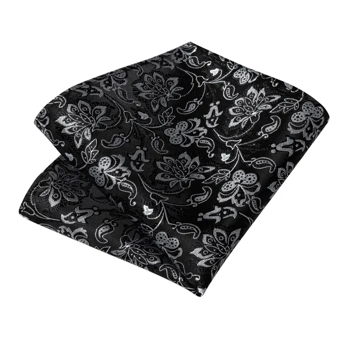 Henk ter Horst cravatta in seta con gemelli e pochette da taschino, fiori e rami Nero