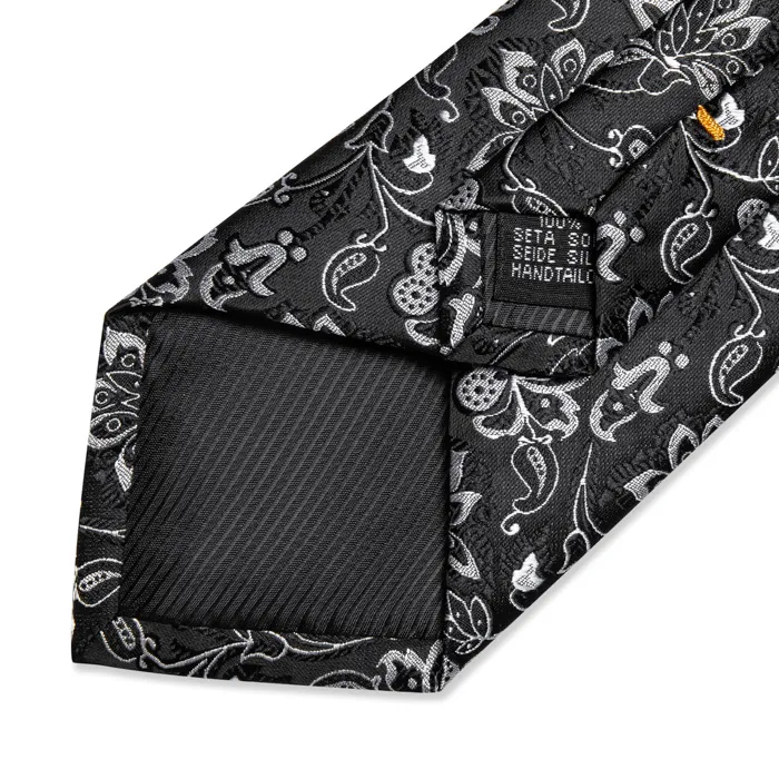 Henk ter Horst cravatta in seta con gemelli e pochette da taschino, fiori e rami Nero