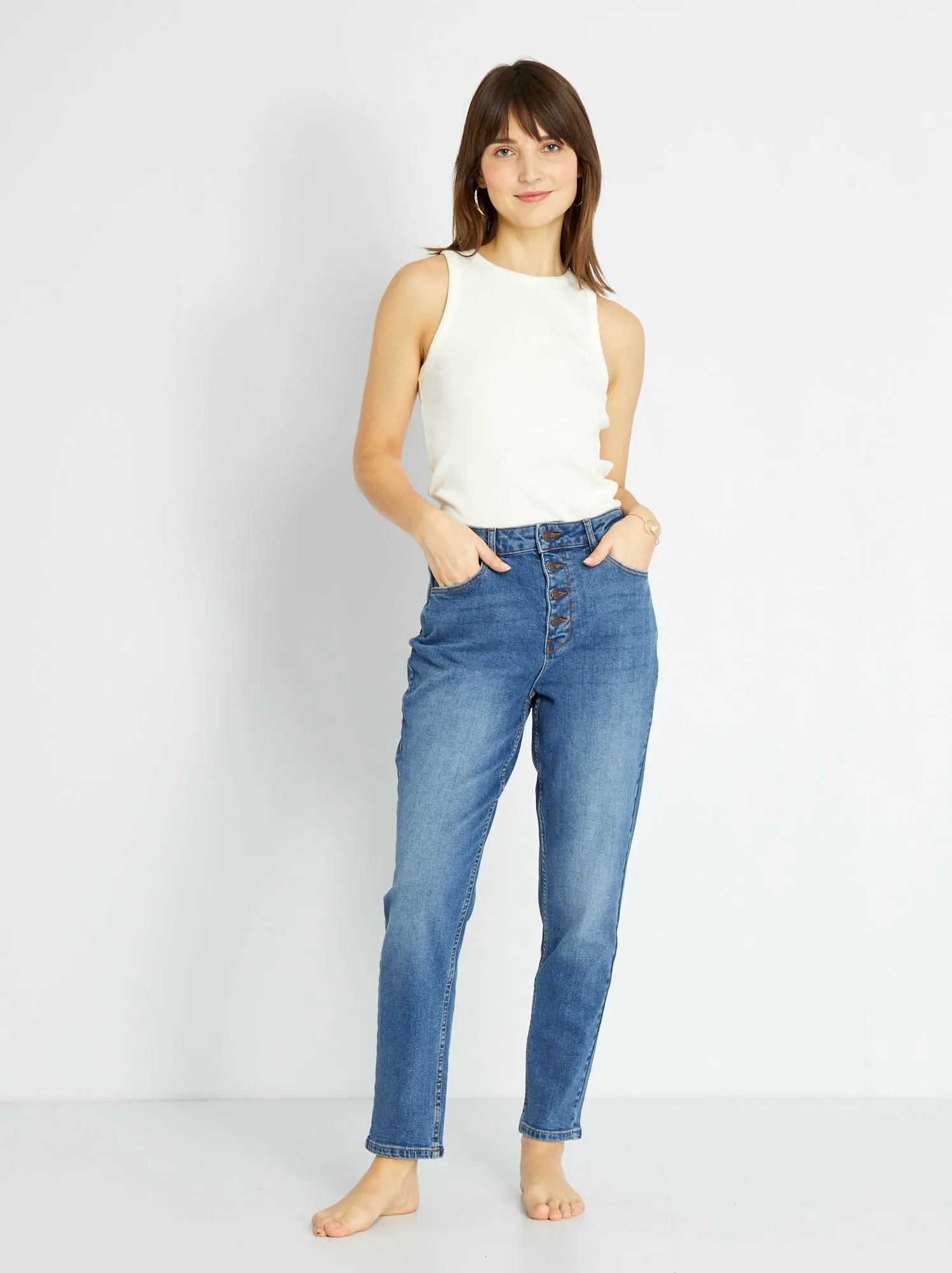 Jeans mom a vita molto alta - L32 - BLU