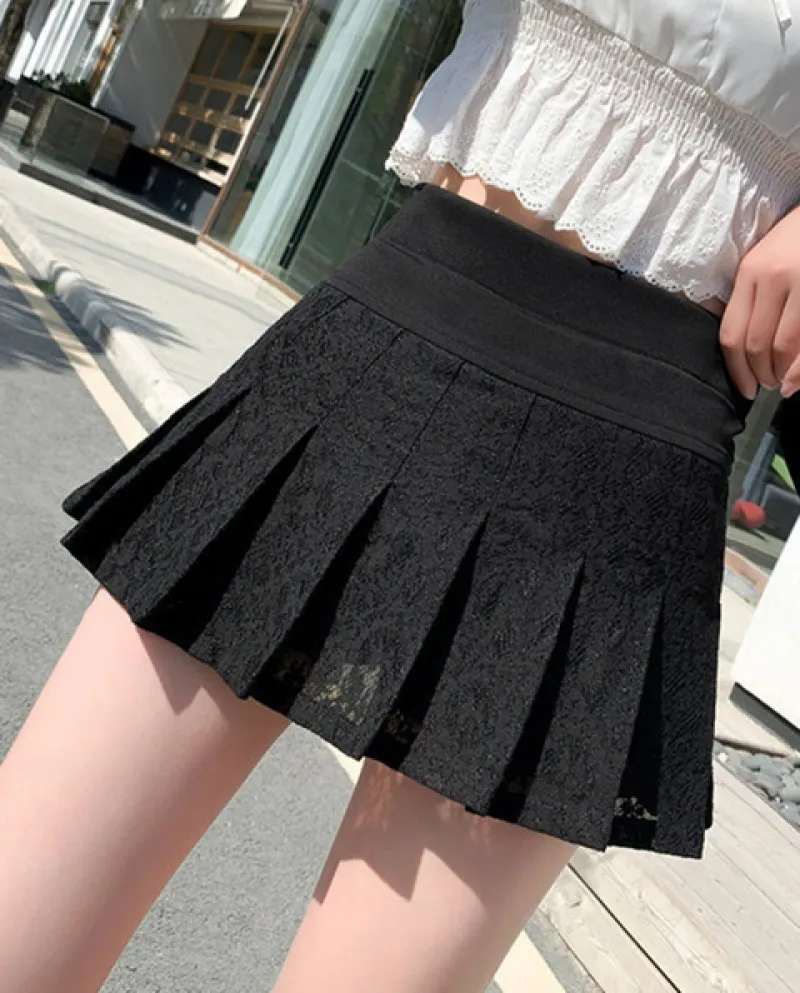 Jmprs Estate Donna Pizzo Gonne A Pieghe Vita Alta Elegante Nero Bianco