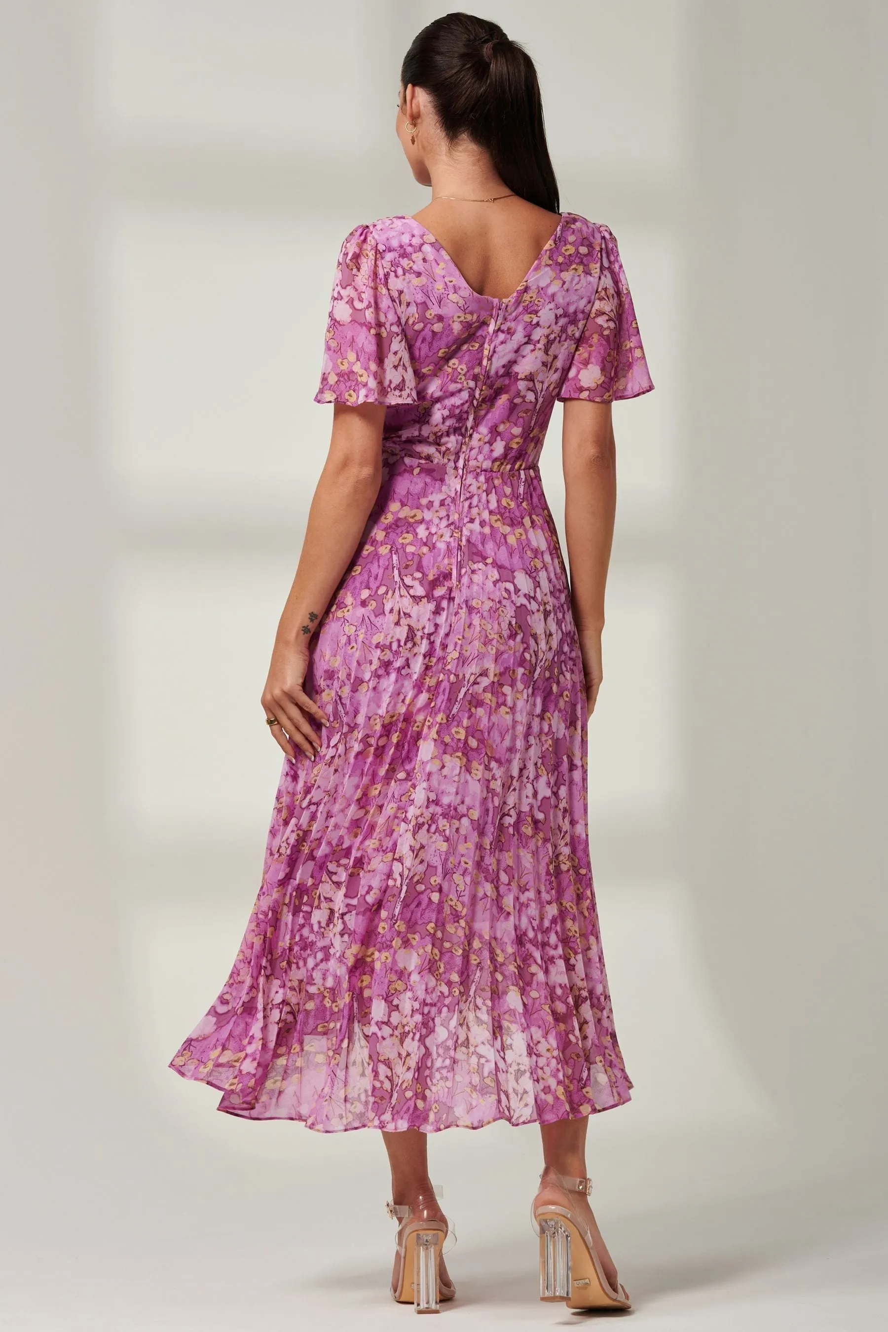 Jolie Moi A pieghe - Abito maxi in chiffon con fondo asimmetrico