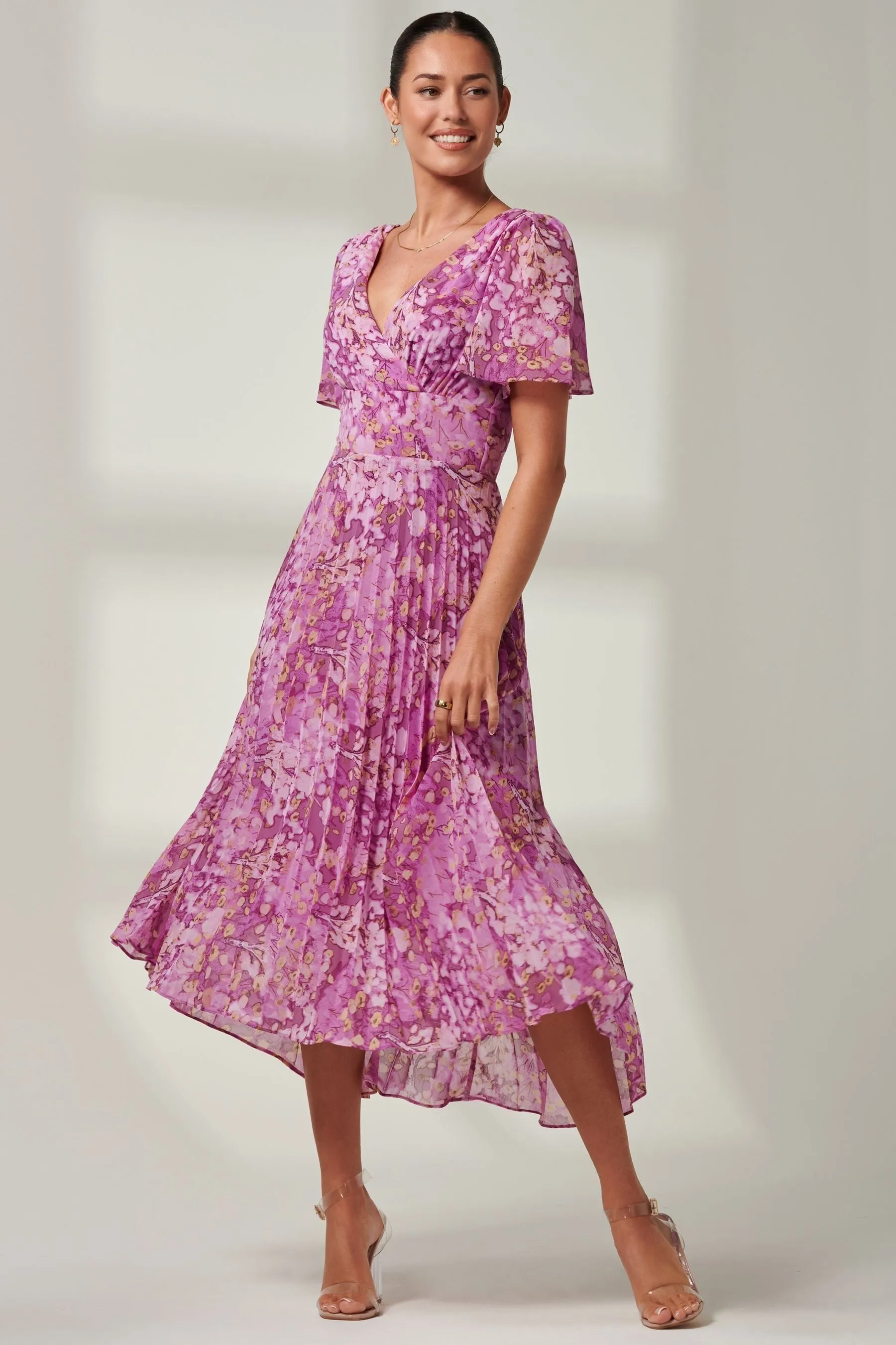 Jolie Moi A pieghe - Abito maxi in chiffon con fondo asimmetrico