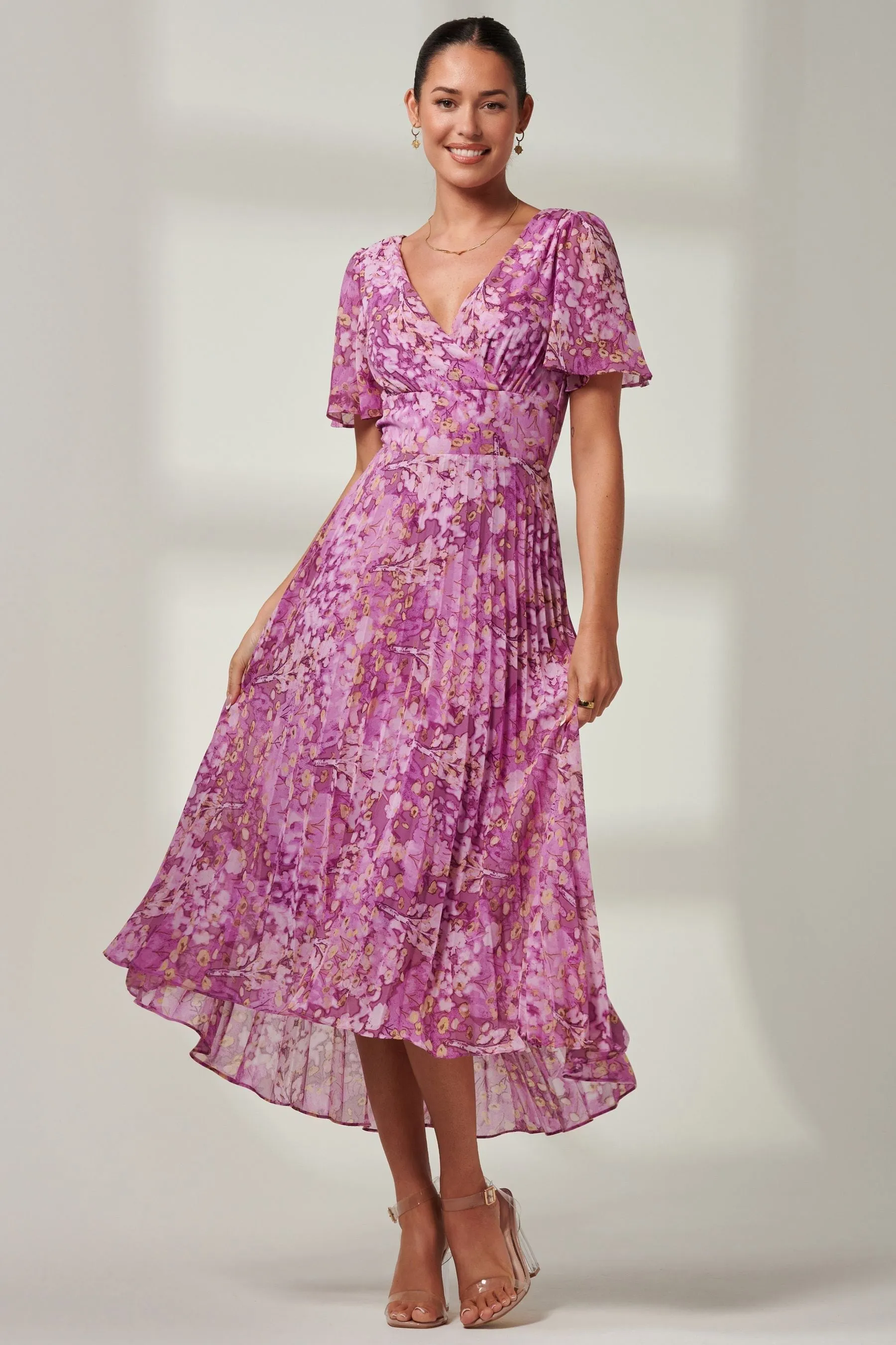 Jolie Moi A pieghe - Abito maxi in chiffon con fondo asimmetrico