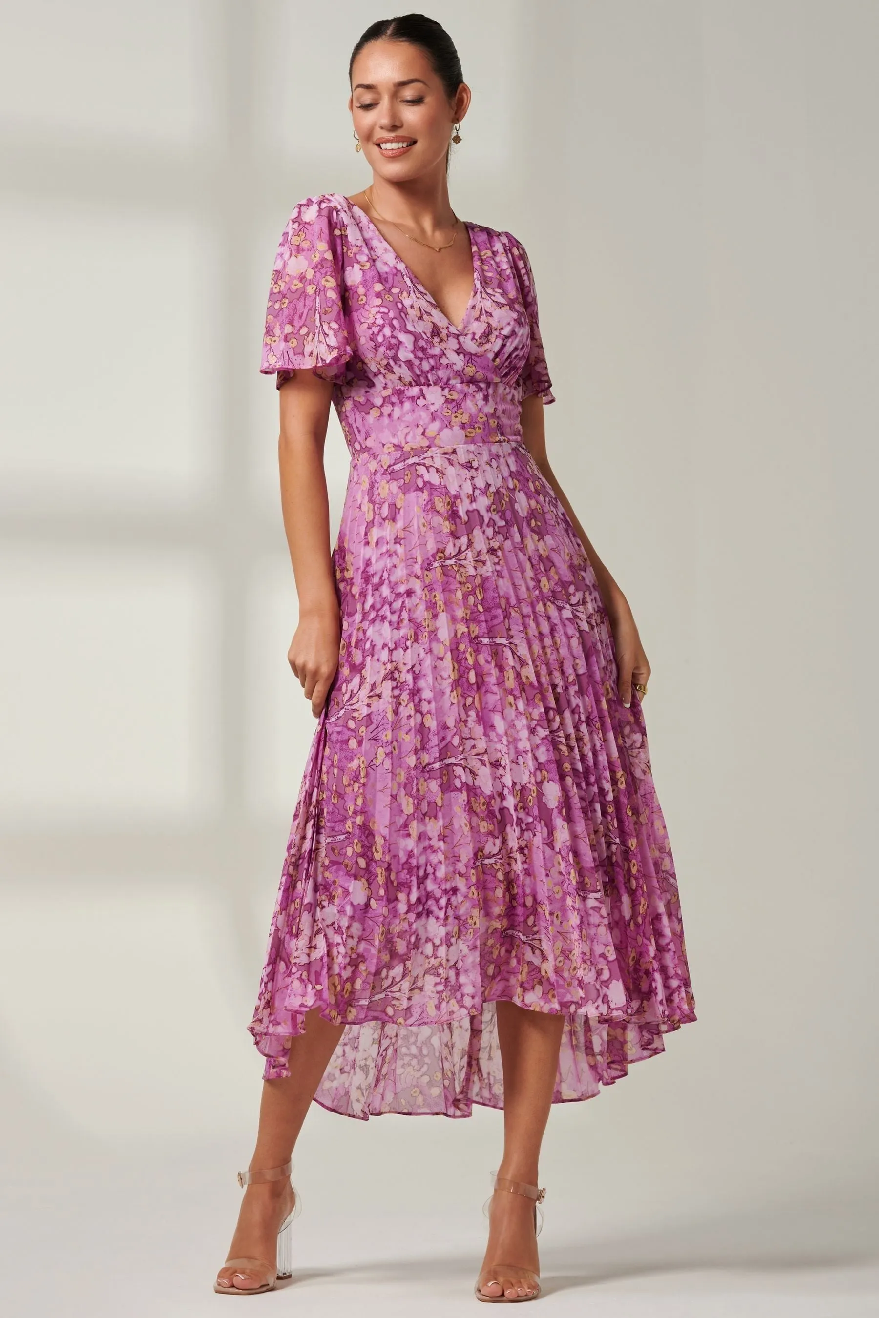 Jolie Moi A pieghe - Abito maxi in chiffon con fondo asimmetrico
