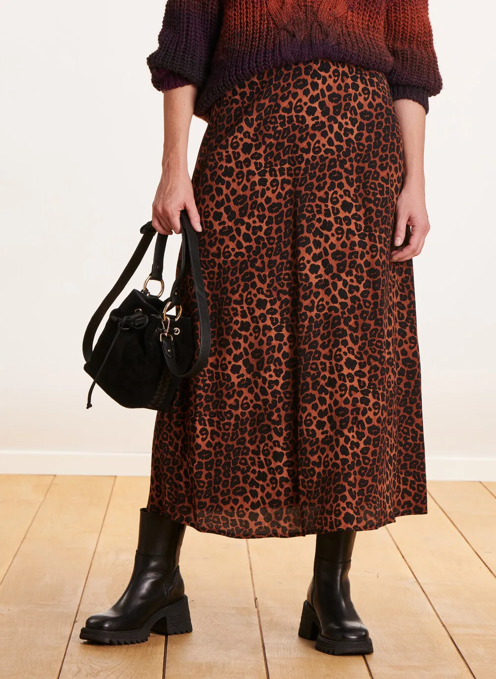  LA FEE MARABOUTEE   Gonna midi con stampa leopardata | Marrone