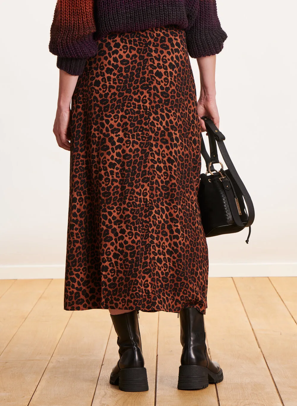  LA FEE MARABOUTEE   Gonna midi con stampa leopardata | Marrone