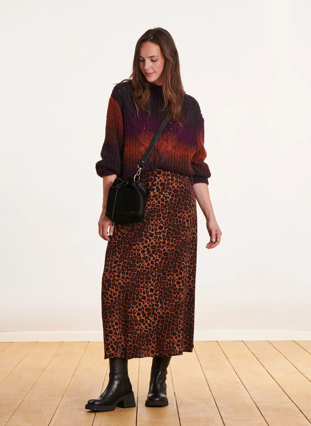  LA FEE MARABOUTEE   Gonna midi con stampa leopardata | Marrone