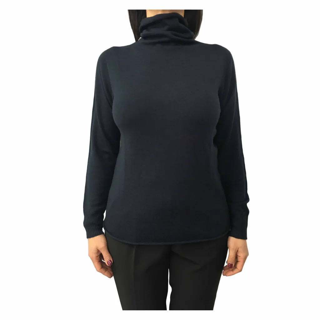 LA FEE MARABOUTEE maglia donna lana collo alto blu FA5186 MADE IN ITALY