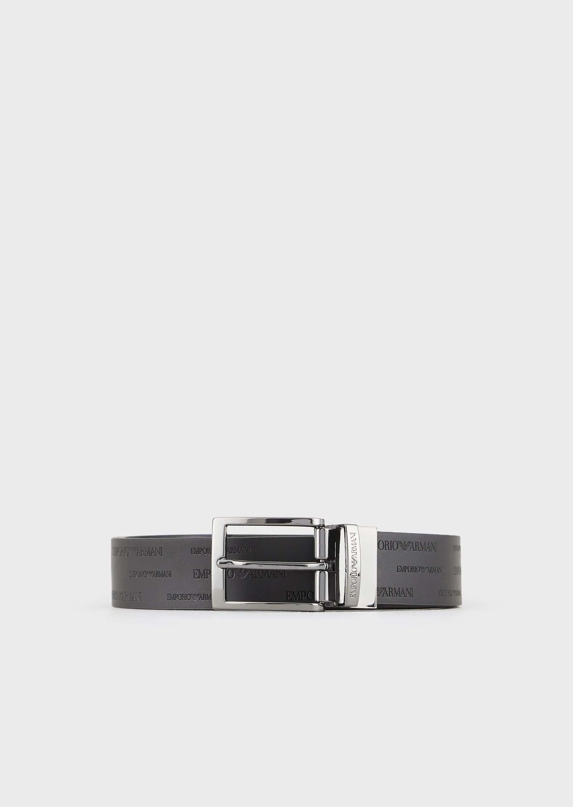 Leather belt with all over embossed logo / Black