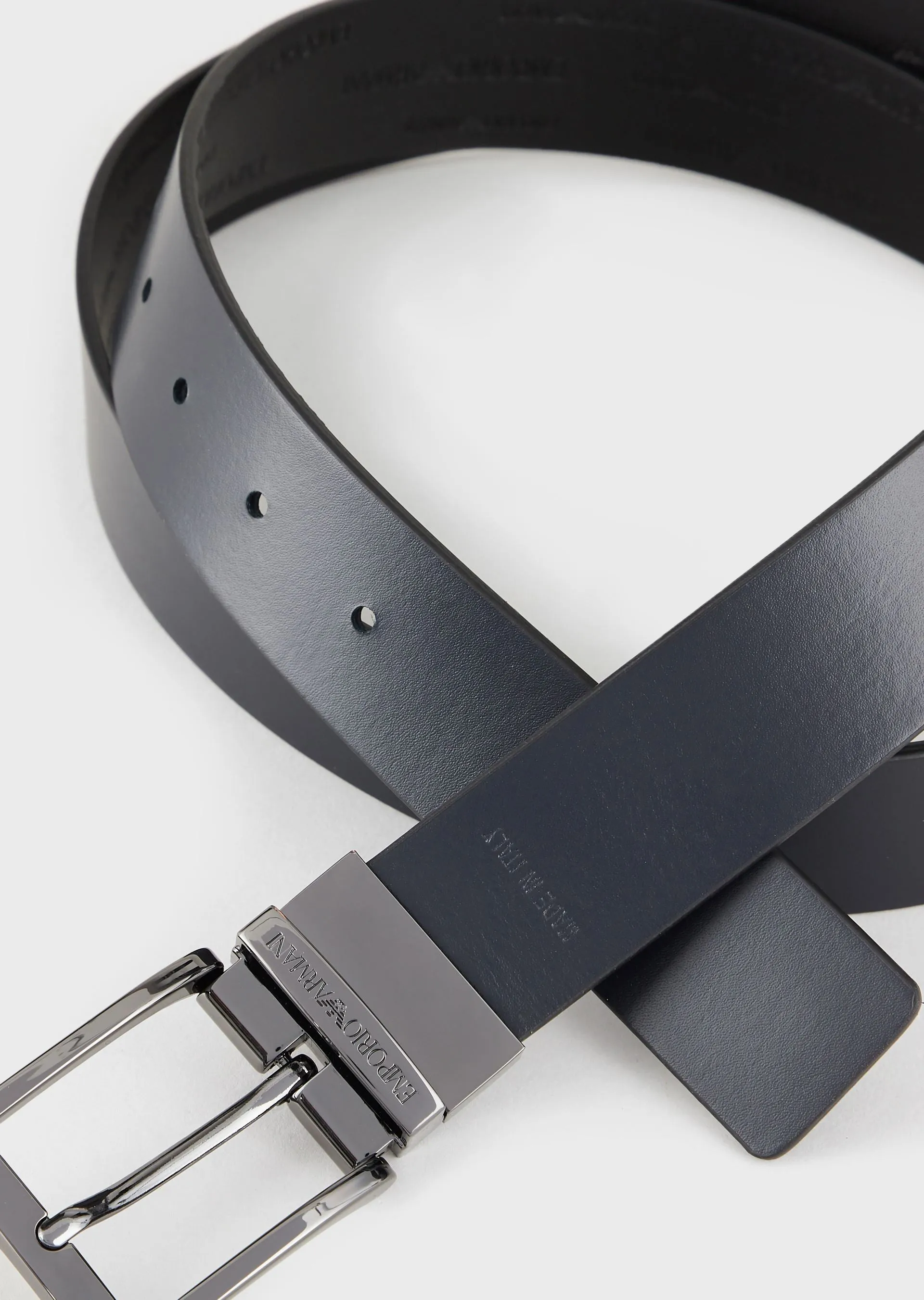 Leather belt with all over embossed logo / Black