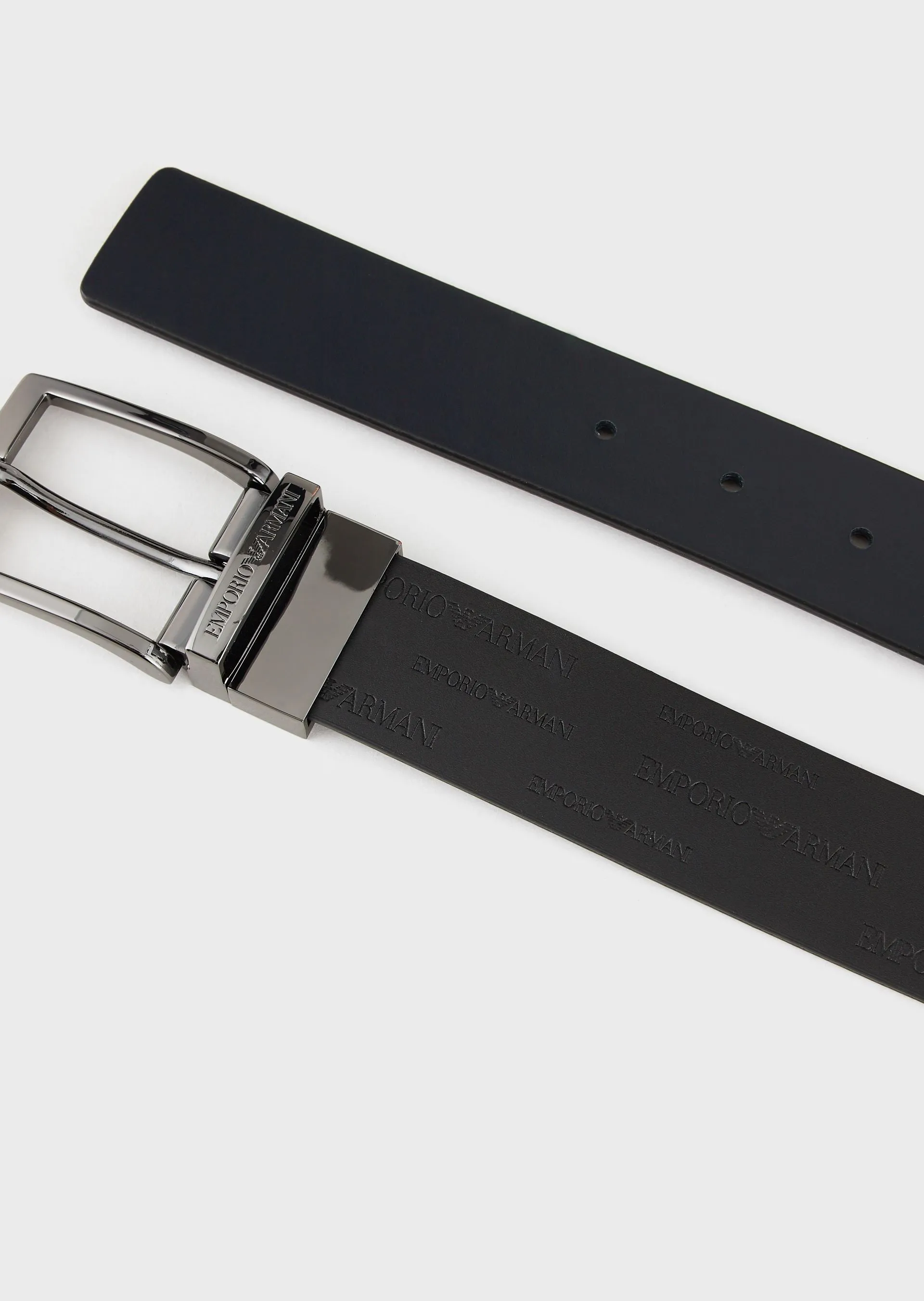 Leather belt with all over embossed logo / Black