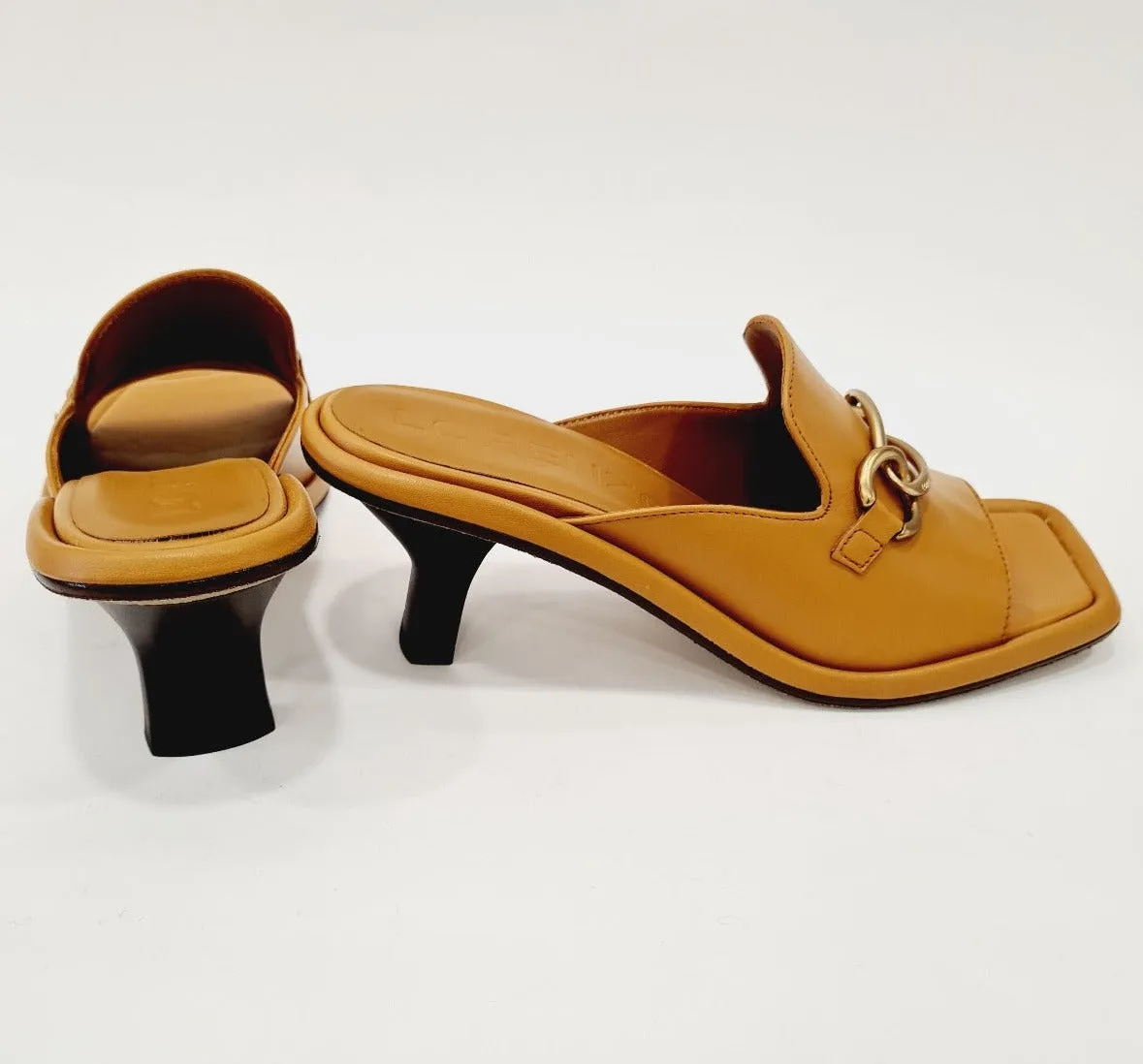 Lorenzo Mari sabot tacco alto 7 cm. pelle Cuoio accessorio catena Oro rif.758